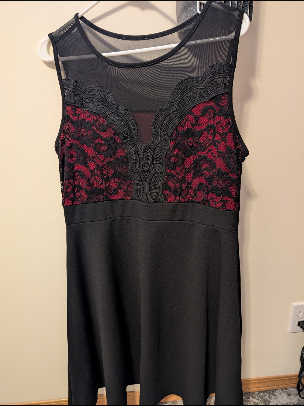 Black Dress with Red Lace Bodice
